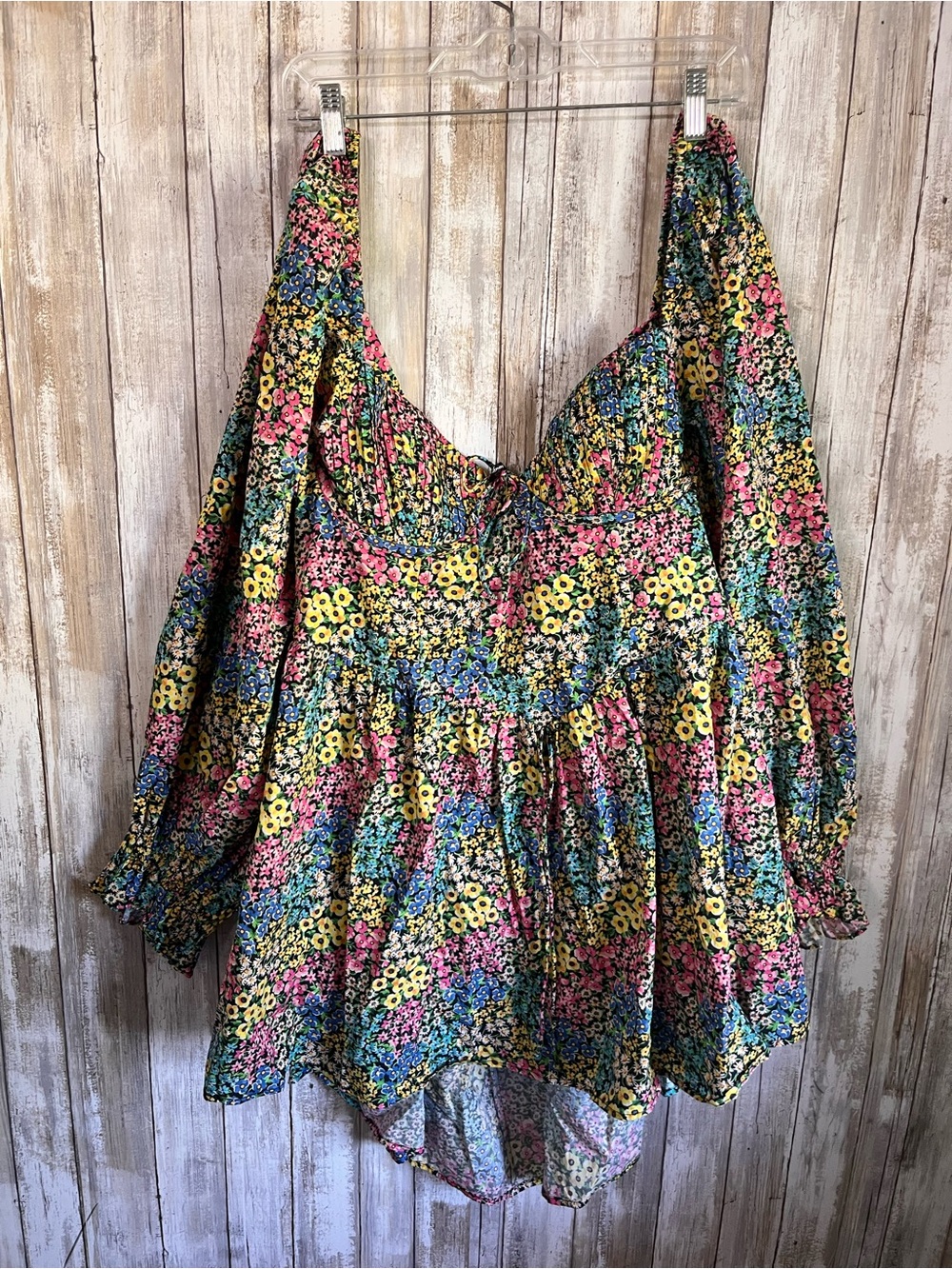 For Love & Lemons Ruth Floral Mini Dress 2X Puff Sleeve Open Back - Picture 3 of 9